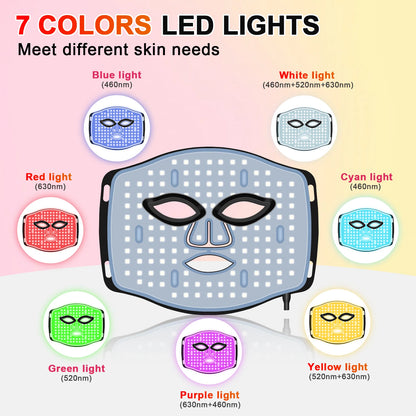 7-Color LED Facial Mask - Cordless Silicone Anti-Aging Skin Rejuvenation Therapy