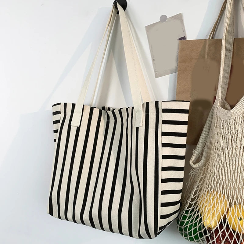 Luxury Striped Canvas Beach Tote