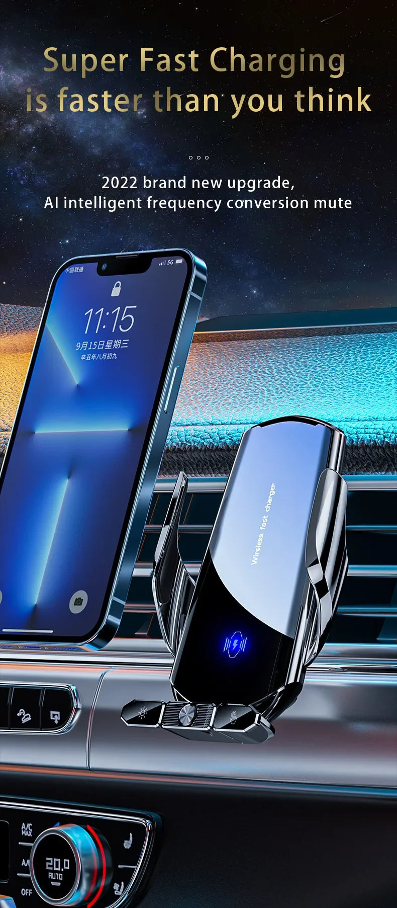 15W Automatic Clamping Car Wireless Charger & Magnetic Phone Mount - 14