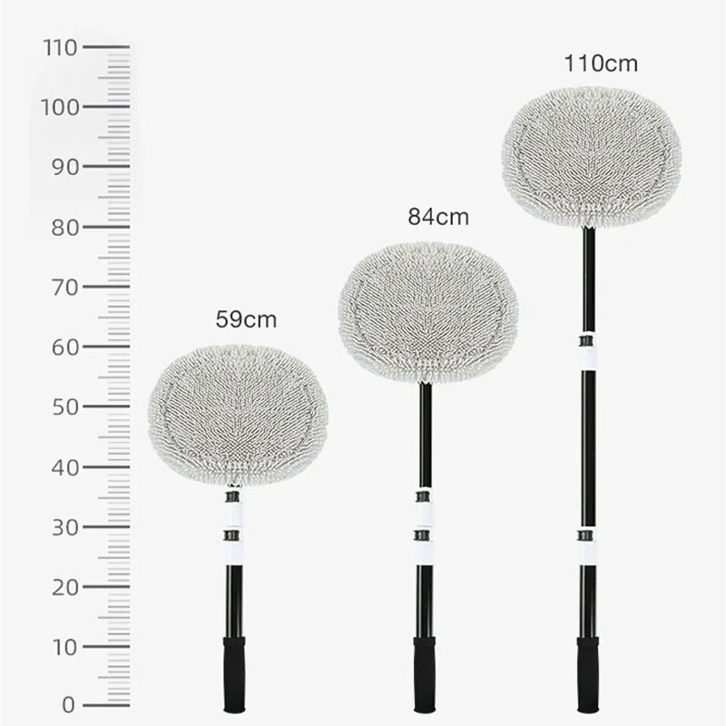 Telescopic Car Wash Mop with 15° Curved Handle & Microfiber Brush