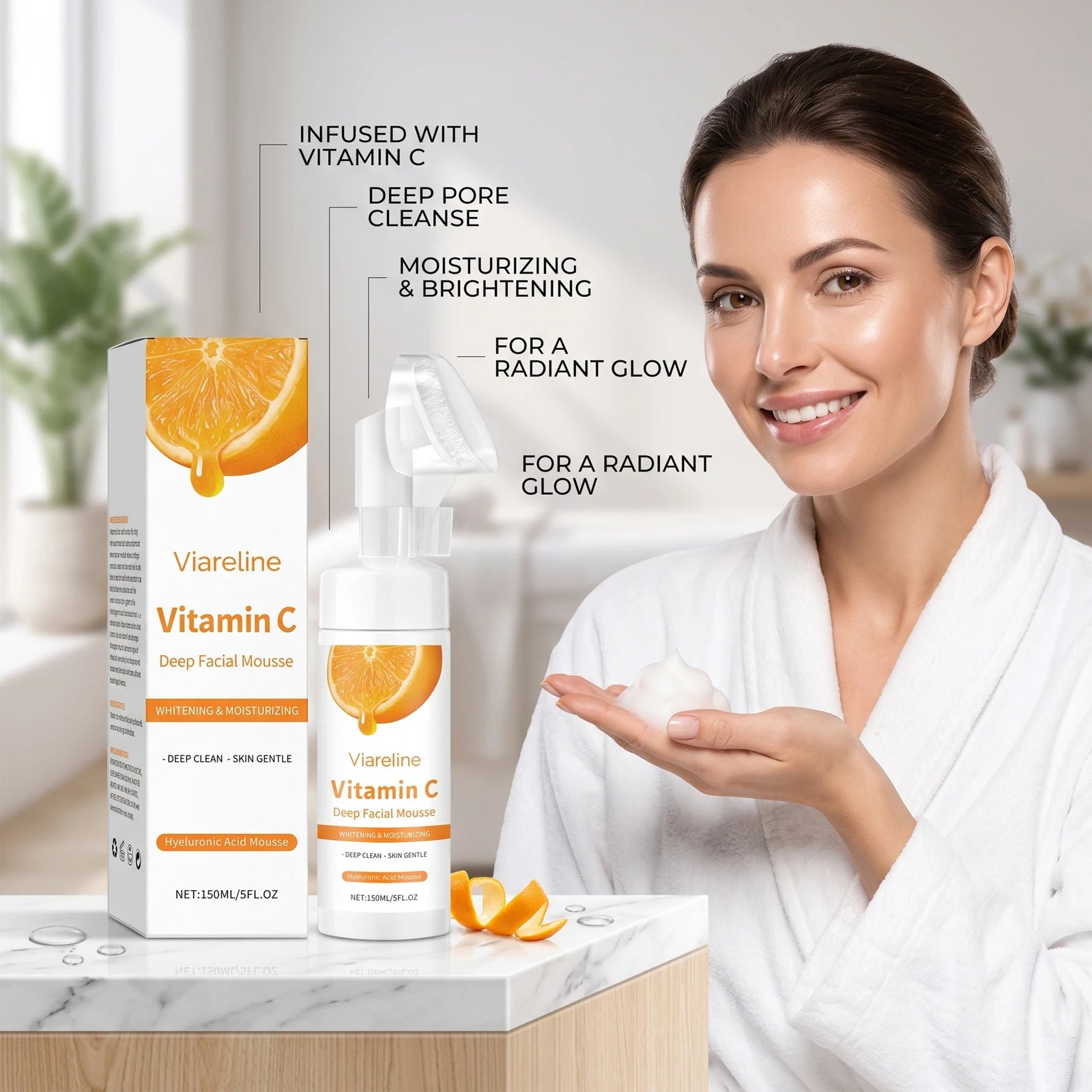 Vitamin C Brightening Facial Cleanser with Built-in Exfoliating Brush - 3