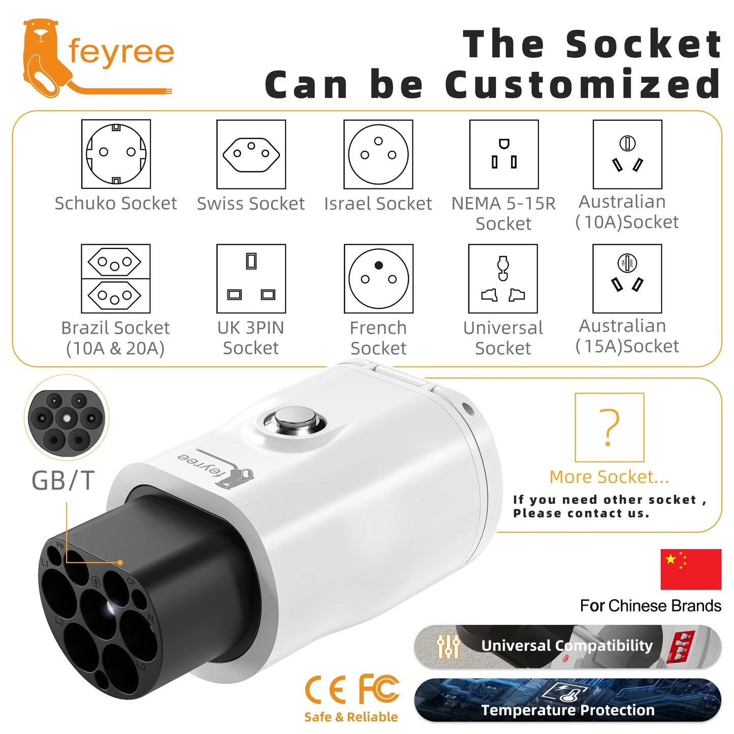 GB/T V2L Electric Vehicle Discharge Adapter for Chinese EV Camping