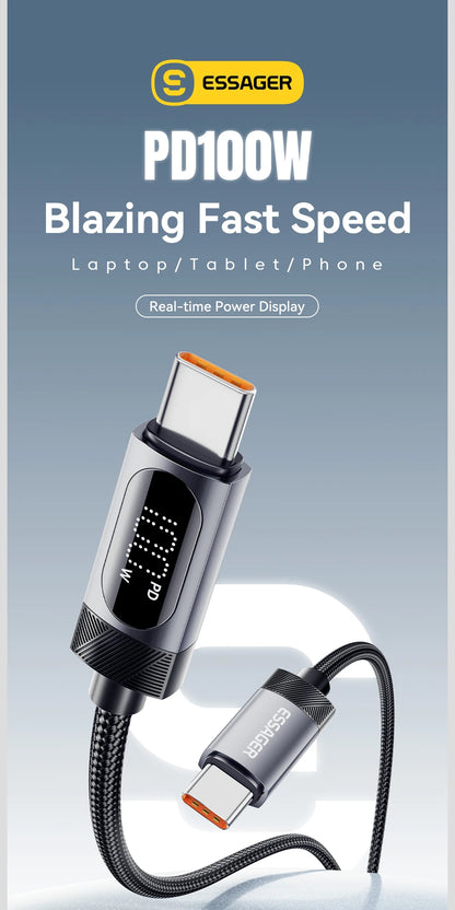100W PD Fast Charging USB-C Cable with Digital Power Display