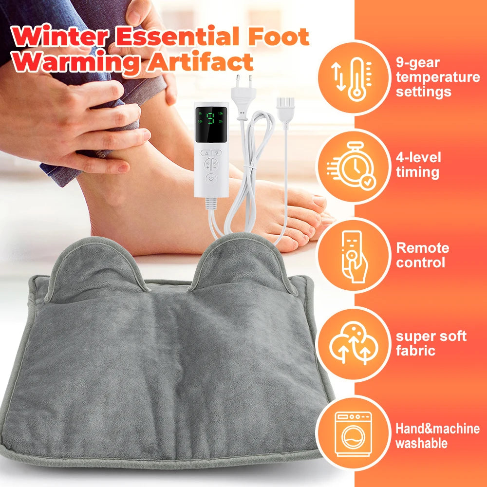 Electric Heated Foot Warmer - Adjustable Temperature & Timer Desk Heating Pad