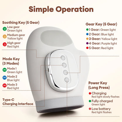 Electric Hand Massager with Heat & Air Compression - Cordless Finger Relief