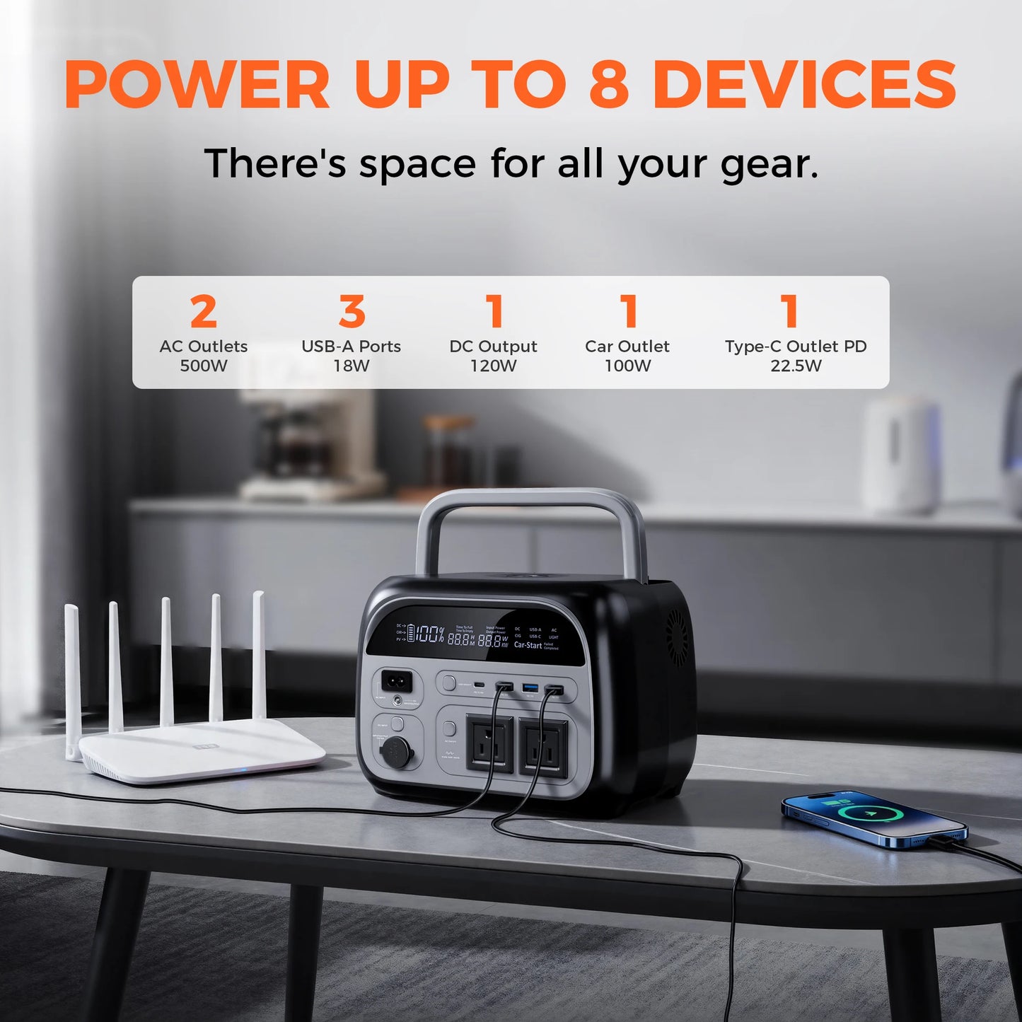 500W Portable Power Station 346Wh LiFePO4 Battery Solar Generator