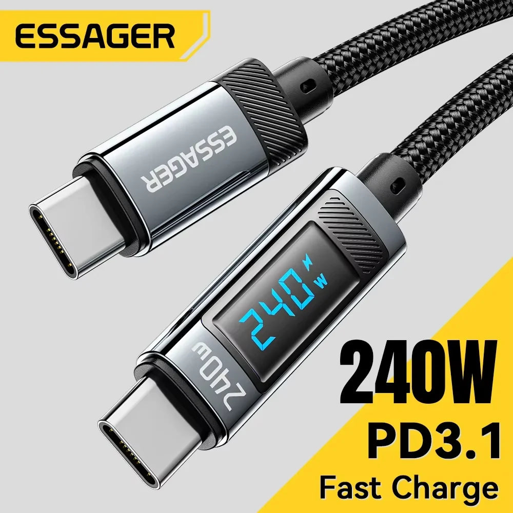 Essager 240W USB-C to USB-C Fast Charging Cable with LED Power Display