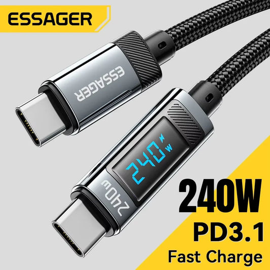 Essager 240W USB-C to USB-C Fast Charging Cable with LED Power Display