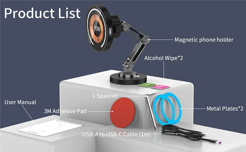 15W Magnetic Car Wireless Charger Mount for iPhone 15 14 13 12 Series