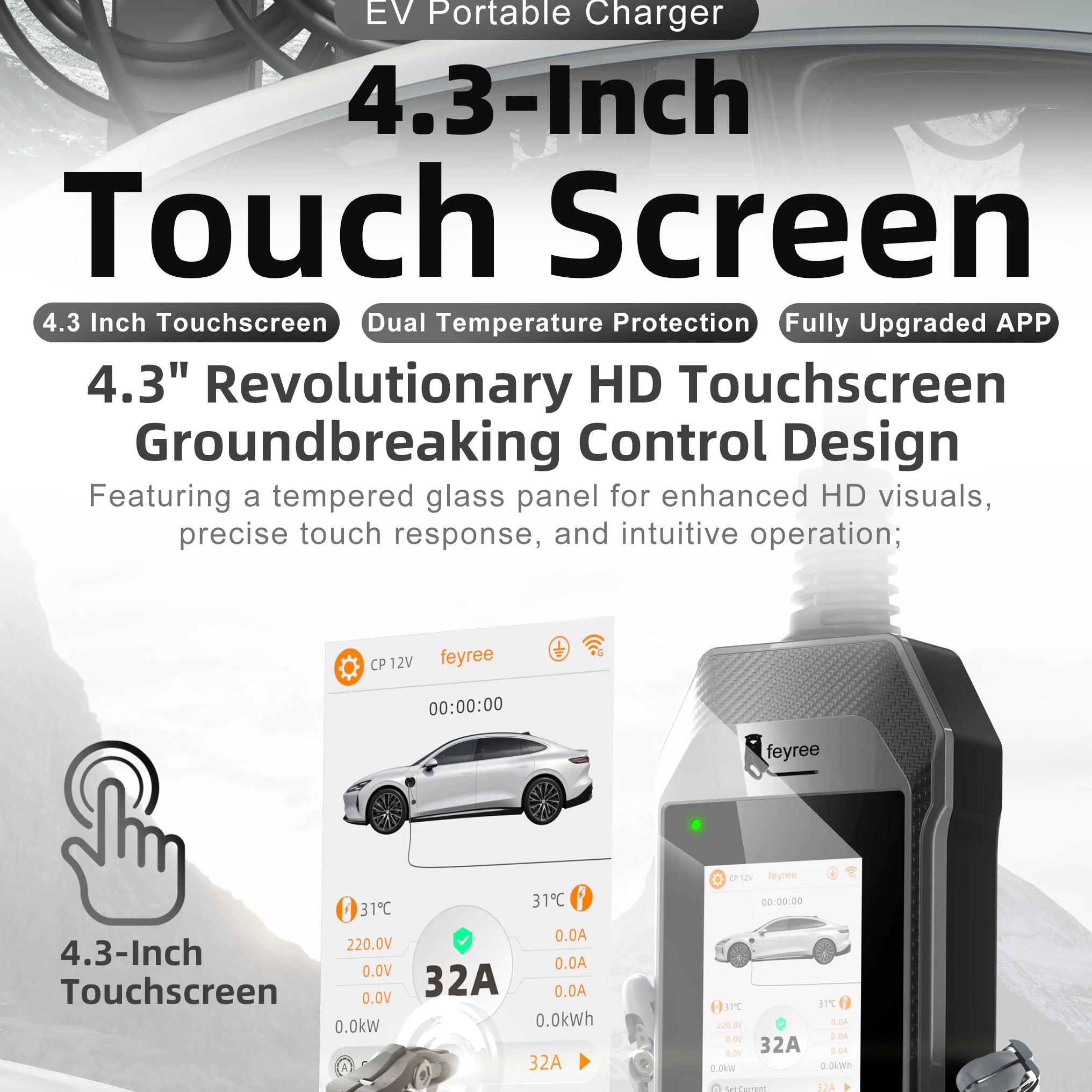 Portable 7kW EV Charger with 4.3" Touchscreen & Smart WiFi App Control - 8