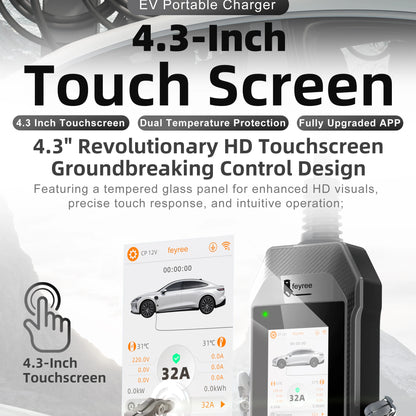 Portable 7kW EV Charger with 4.3" Touchscreen & Smart WiFi App Control