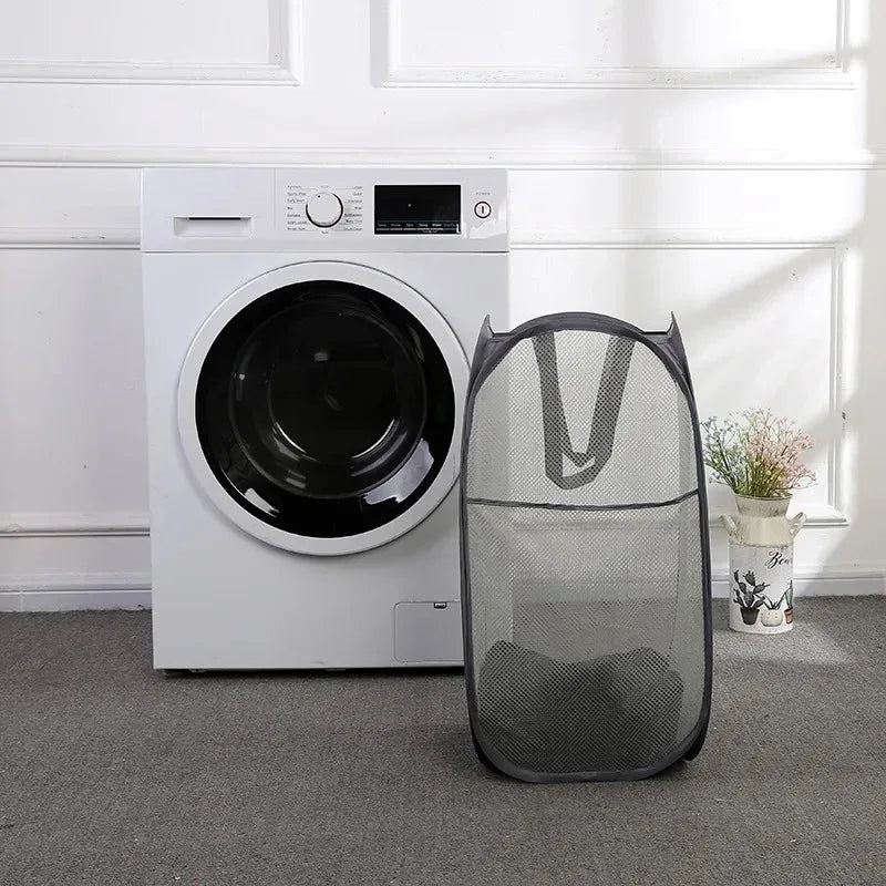 Foldable Mesh Laundry Basket - Large Pop-Up Hamper & Portable Bathroom Storage Organizer