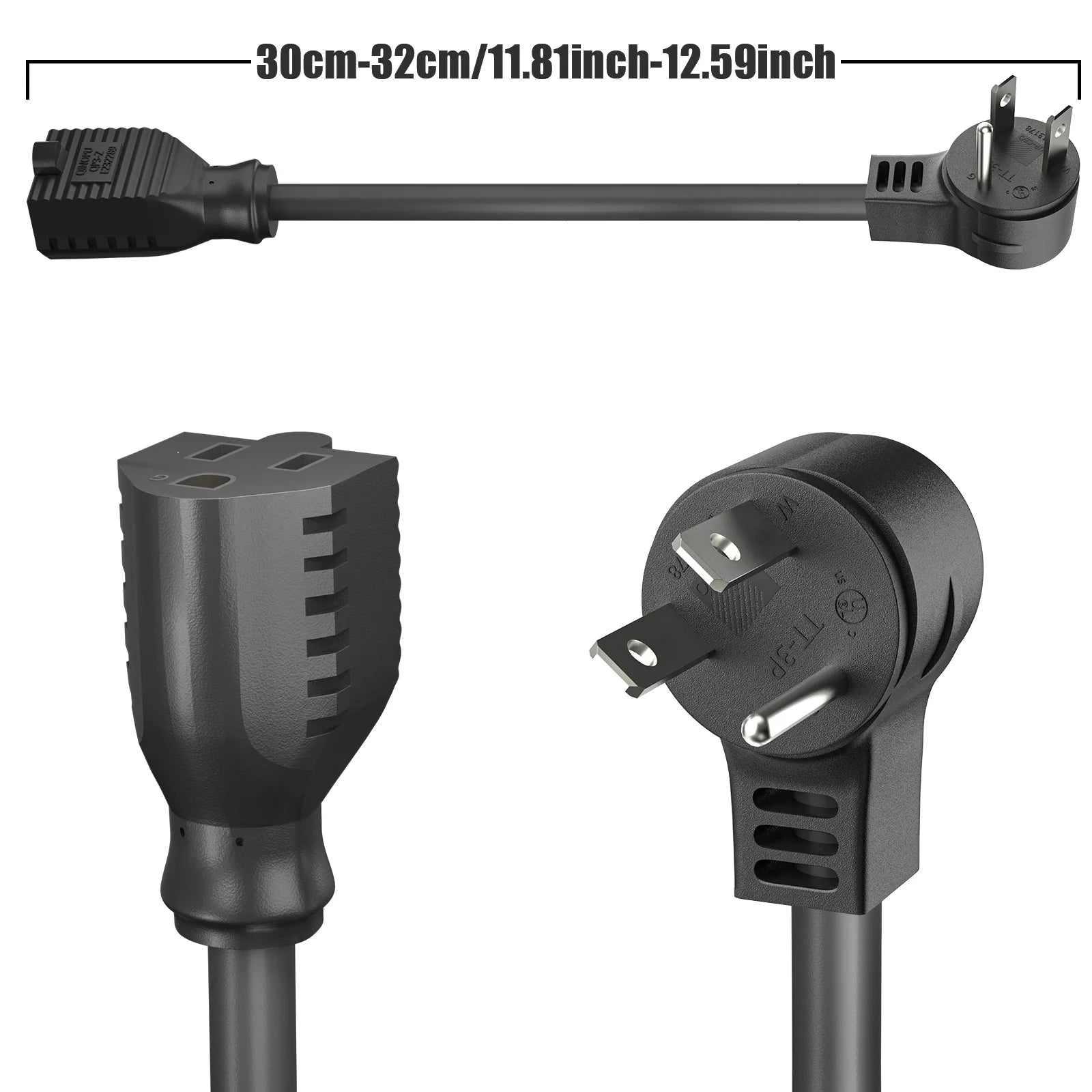 1ft Extension Cord - Low Profile Flat Plug 3-Prong Power Extension Cable - 12