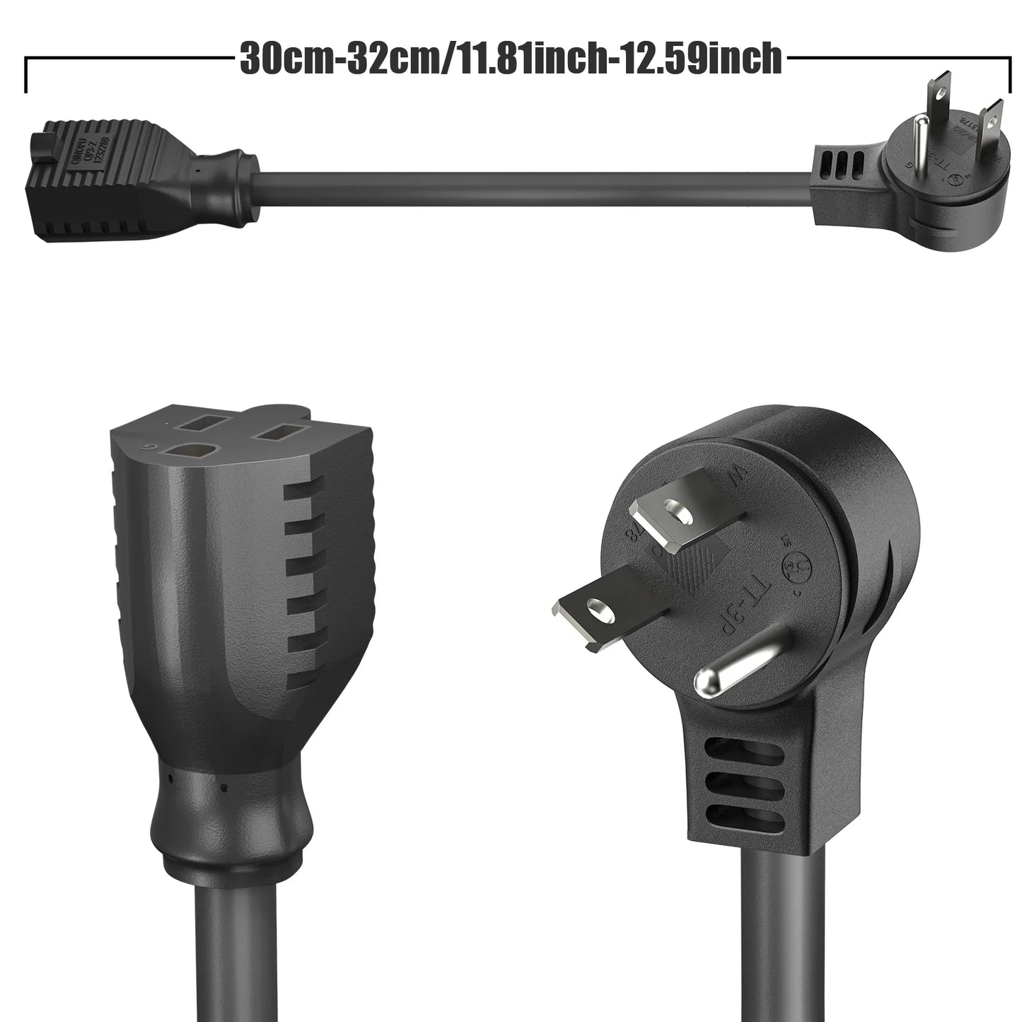 1ft Extension Cord - Low Profile Flat Plug 3-Prong Power Extension Cable