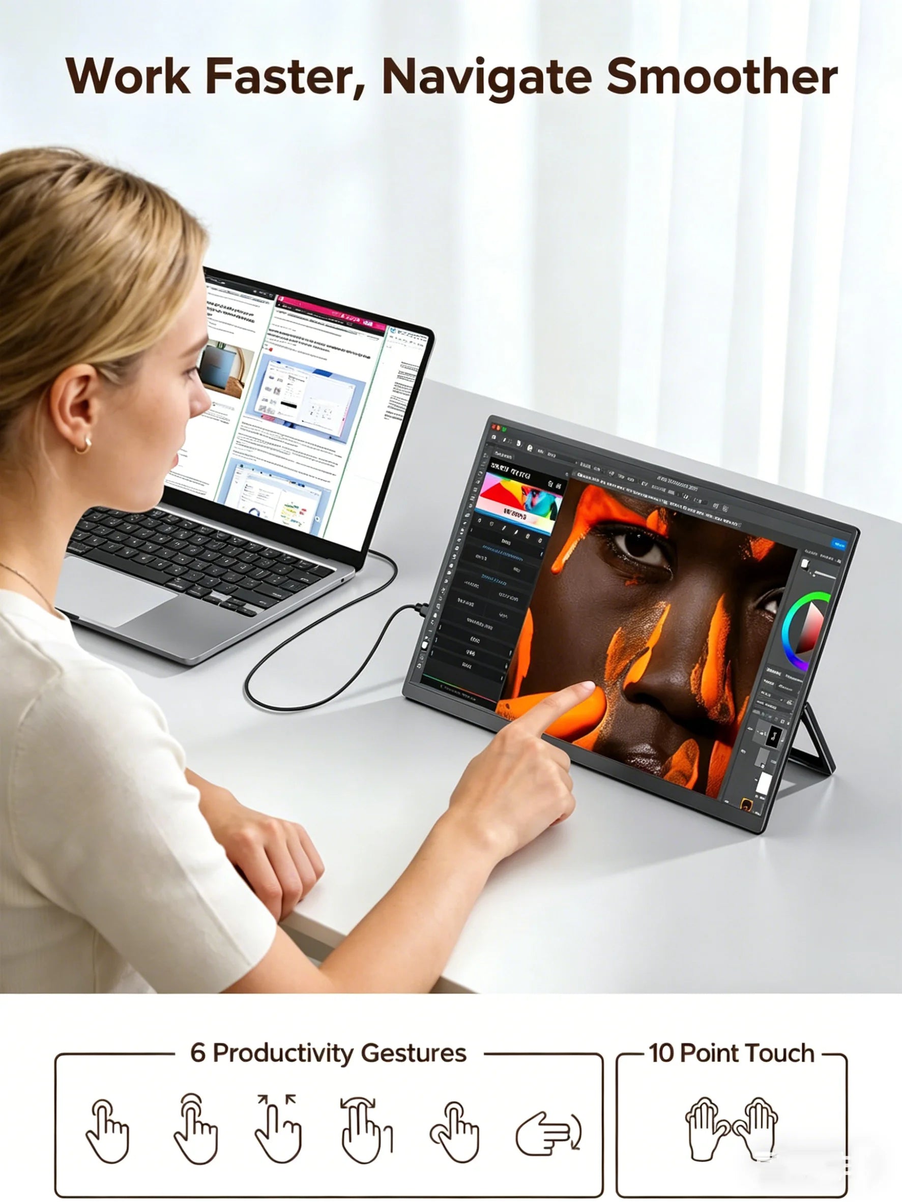 16" FHD Portable Touch Monitor IPS 1200P Display with Kickstand & VESA - 6