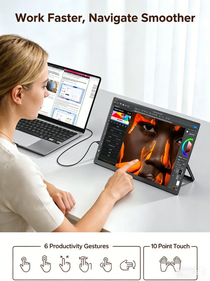 16" FHD Portable Touch Monitor IPS 1200P Display with Kickstand & VESA