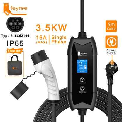 Portable 3.5KW EV Charger - 16A Adjustable Electric Vehicle Charging Cable