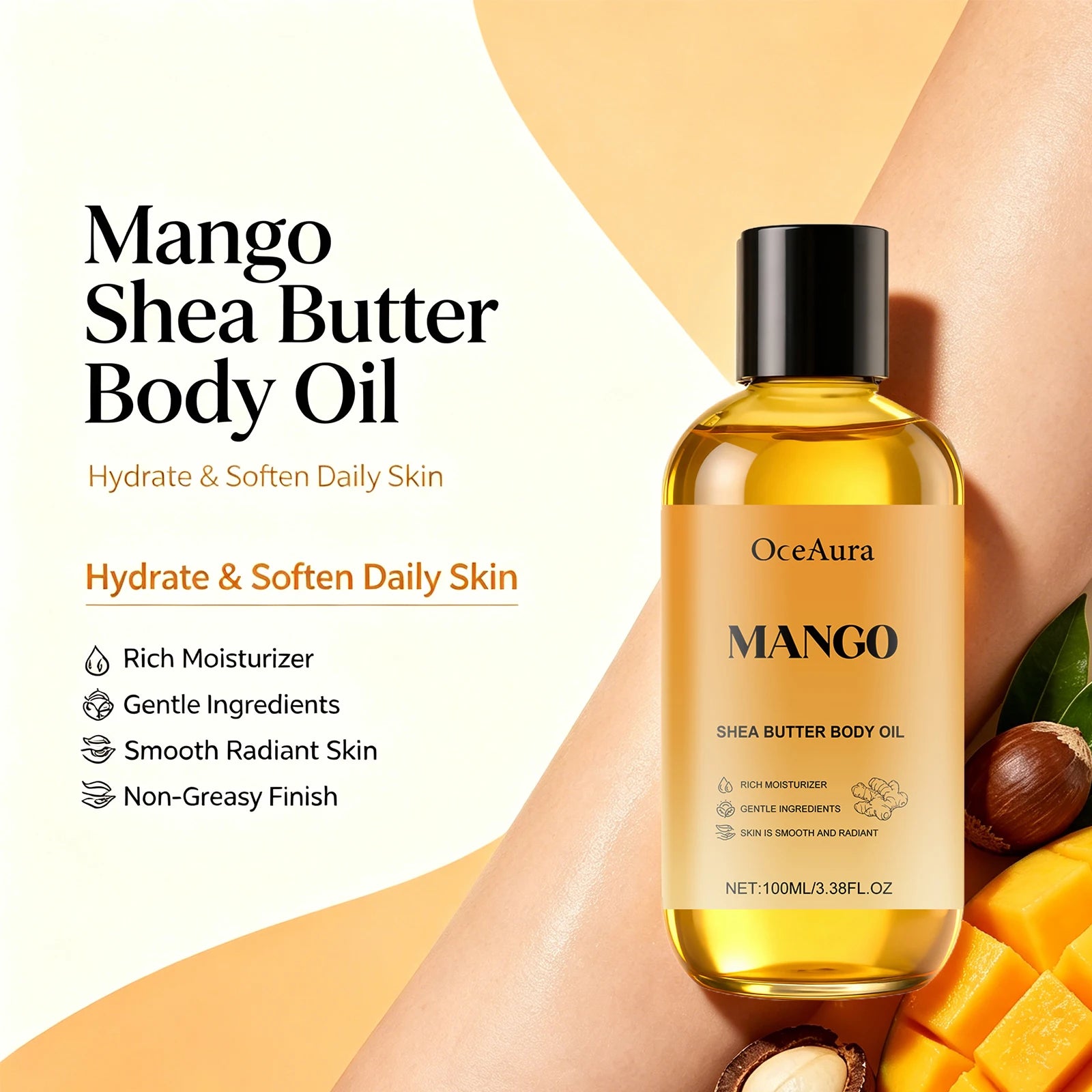 Mango Shea Butter Body Oil - Nourishing Moisturizer for Dry and Rough Skin - 5