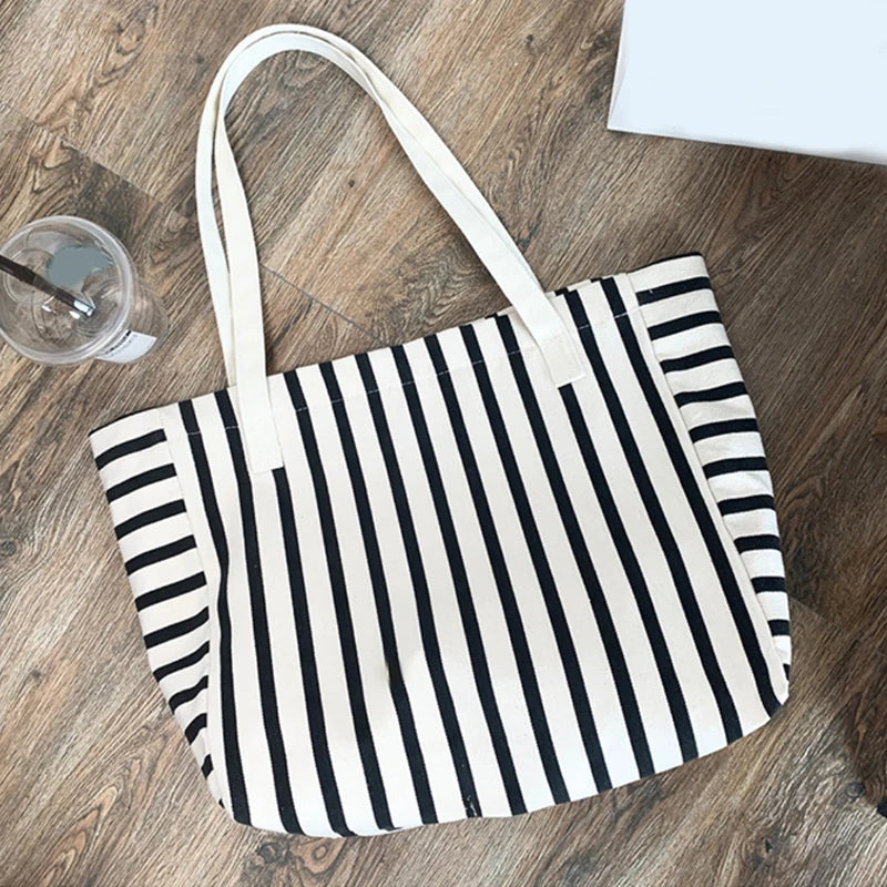 Luxury Striped Canvas Beach Tote