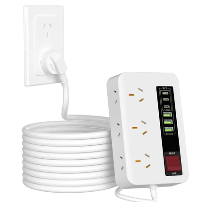 Australian Power Board: 12-Socket Extension Lead with 6 USB Fast Charger