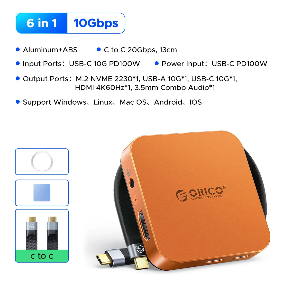 ORICO Magnetic M.2 2230 NVMe SSD Docking Station 10Gbps 4K 100W PD Hub - 25