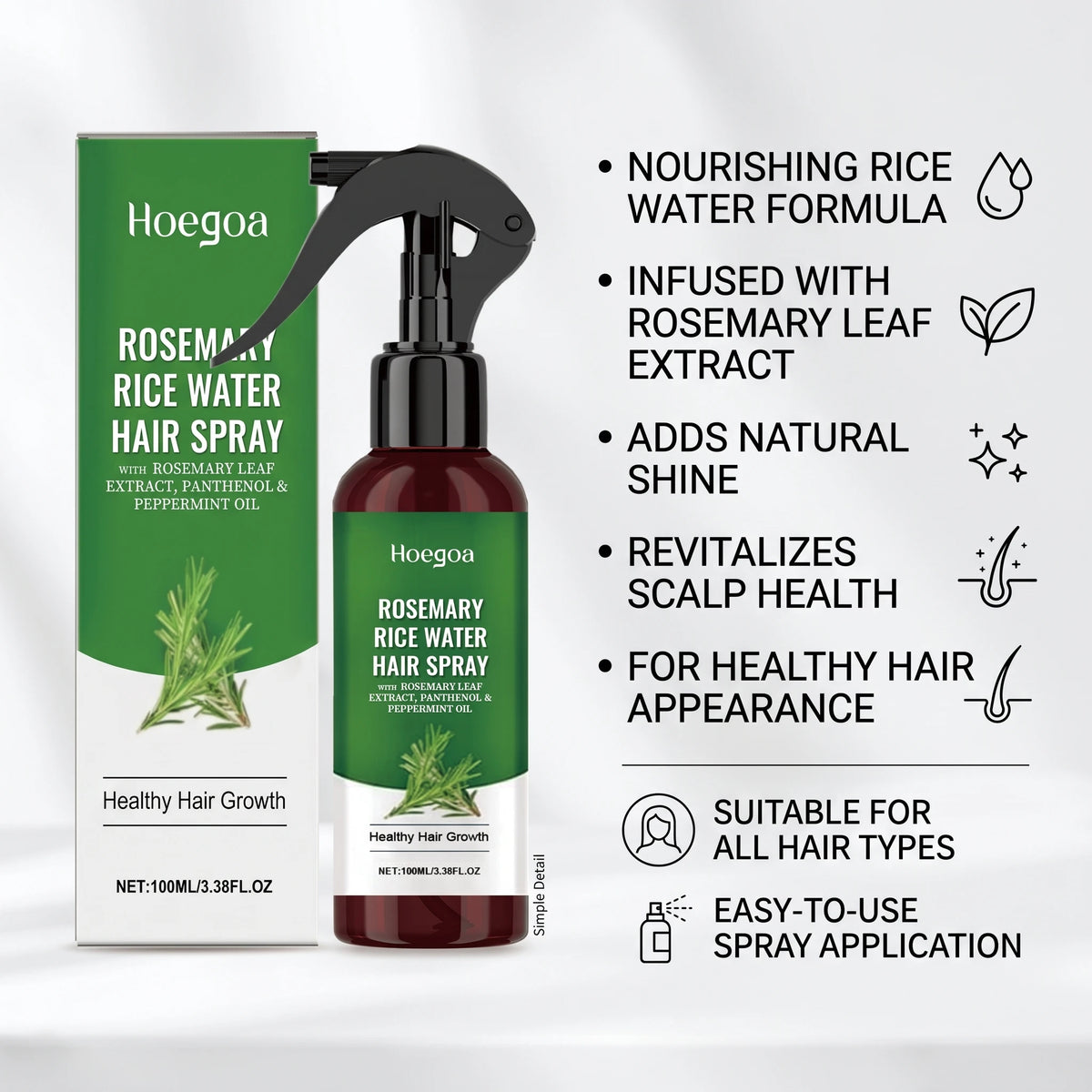 Rosemary Rice Water Hair Growth Spray - Leave-In Conditioner for Damaged Hair