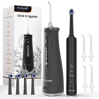 2-in-1 Electric Toothbrush and Water Flosser Combo with 4 Replaceable Heads
