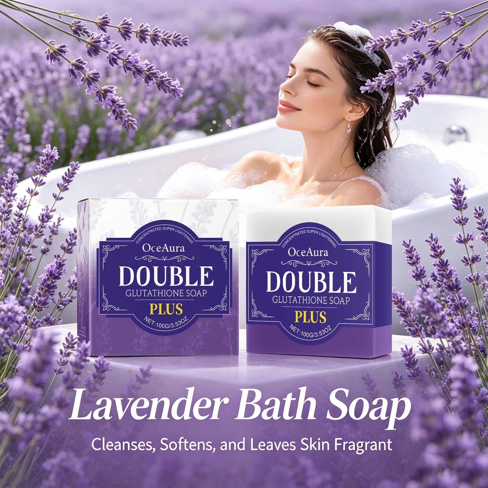 Lavender Double Glutathione Whitening Soap Bar for Deep Cleansing & Skin Brightening - 2