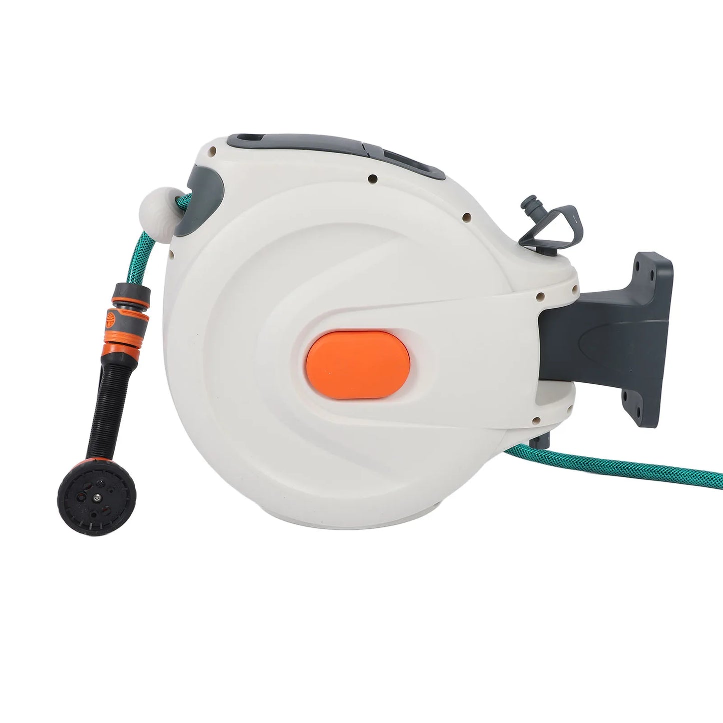 Retractable Garden Hose Reel 10m with 8-Pattern Spray Nozzle & Auto-Rewind