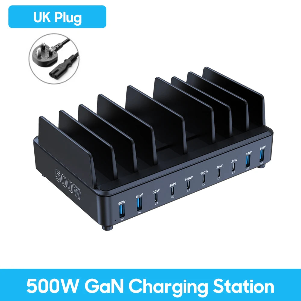500W 10-Port GaN USB-C Charging Station for Laptops and Smartphones - 19