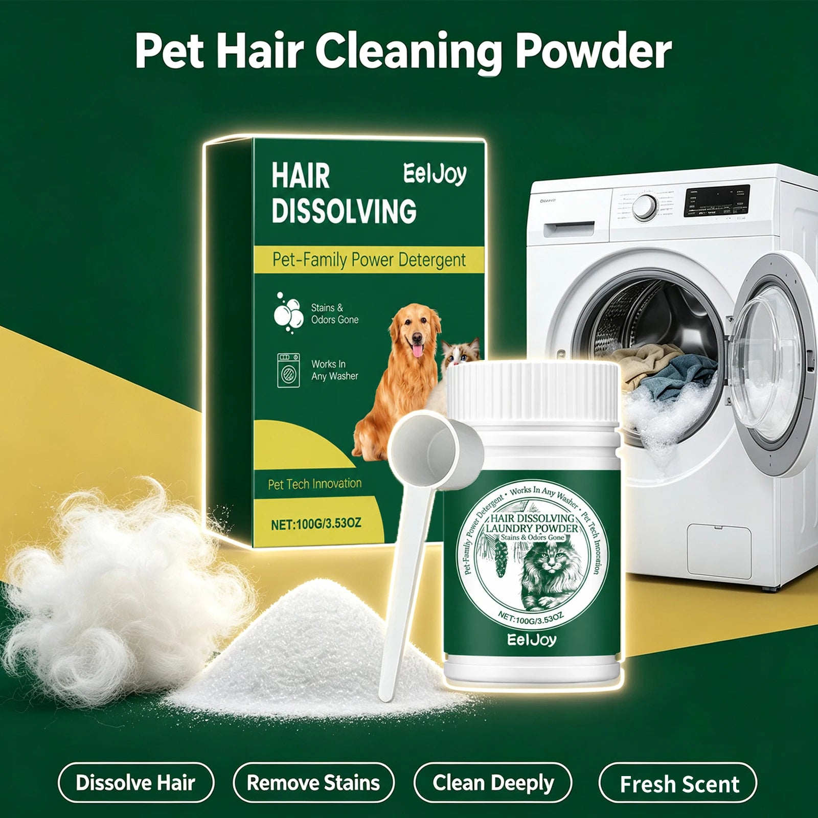 Pet Hair Dissolving Laundry Detergent Powder for Deep Cleaning & Odor Removal - 2