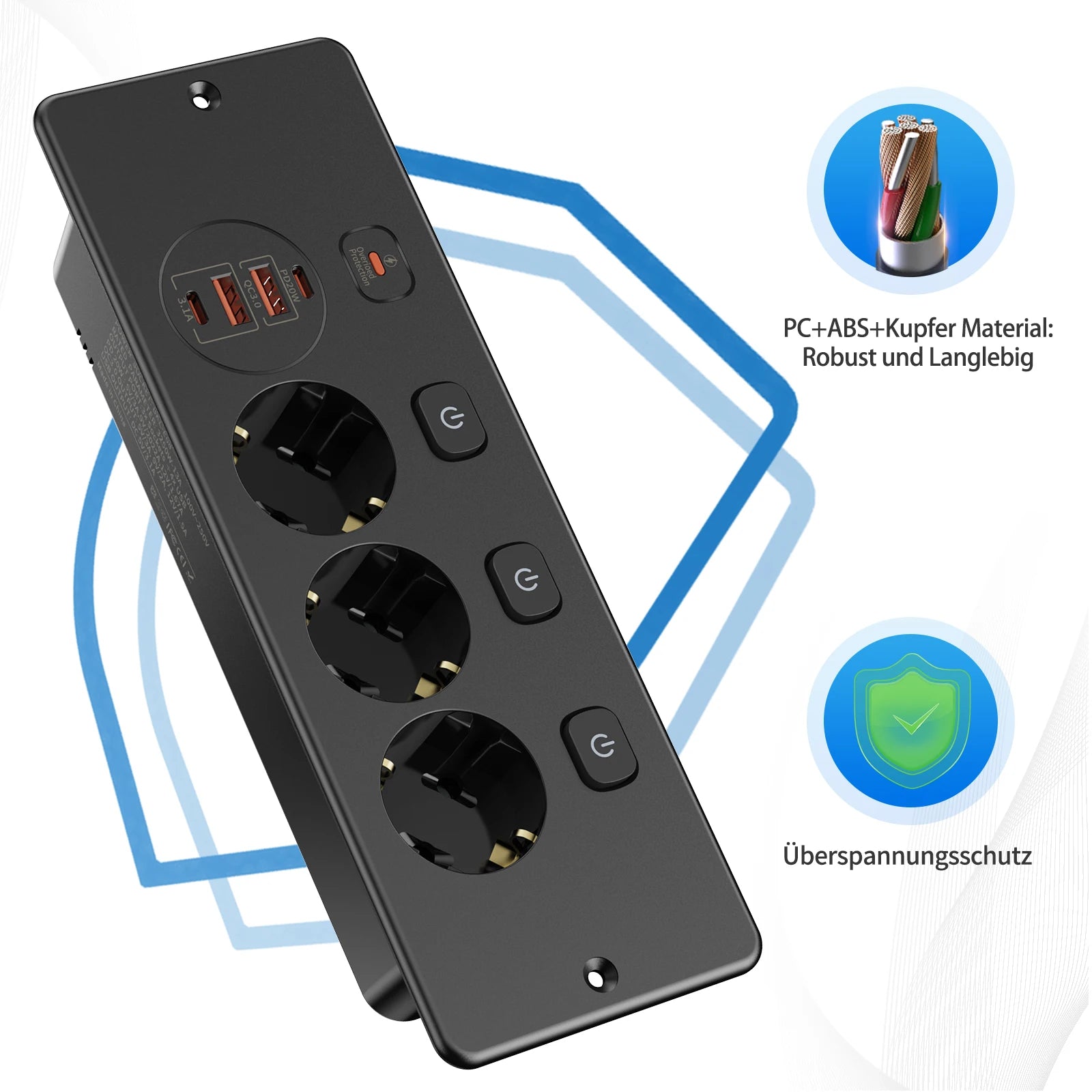 EU Desktop Power Strip with 5 AC Sockets & 4 USB Ports - 3250W Fast Charge - 4