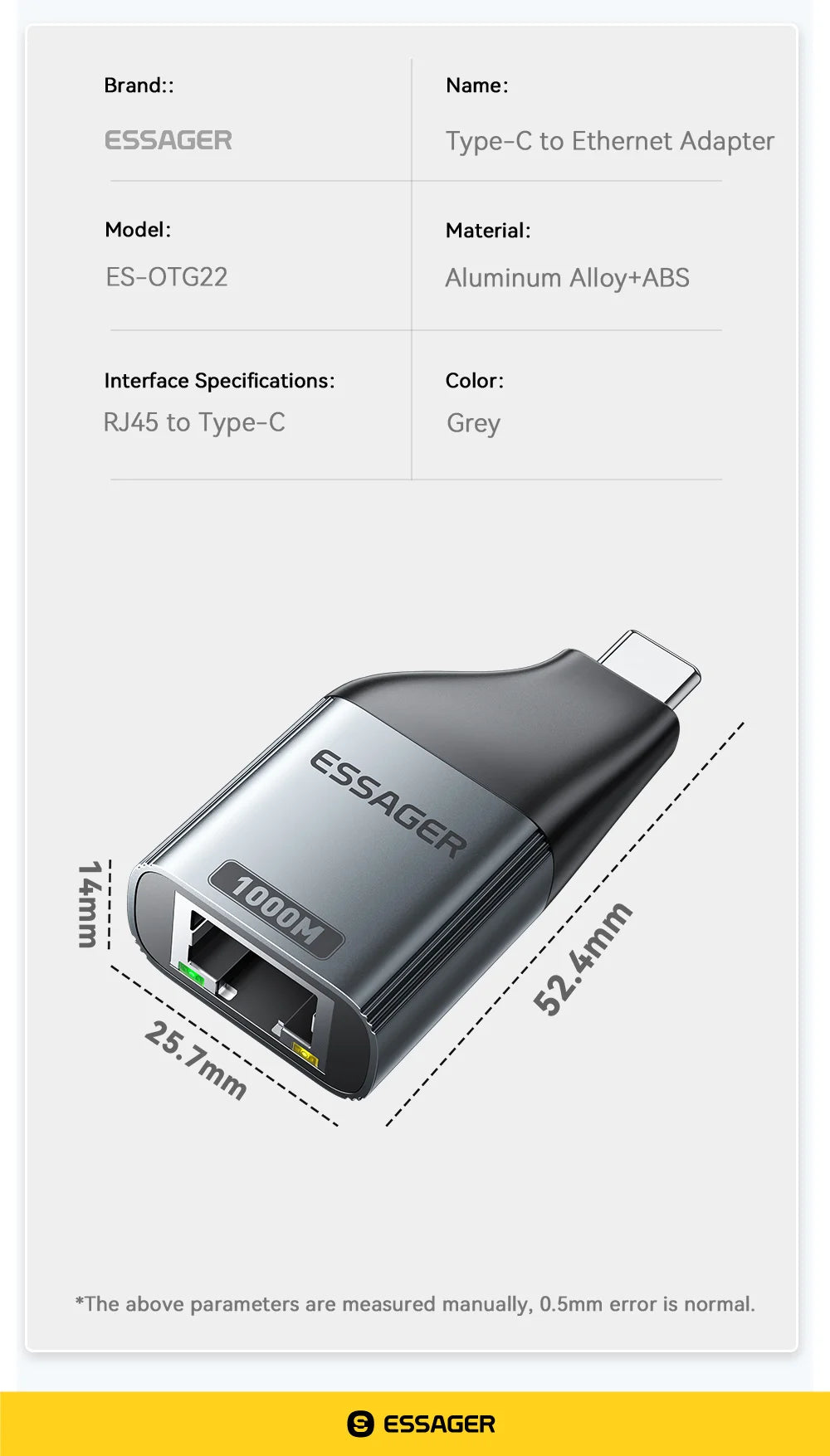 USB-C to Gigabit Ethernet Adapter - High-Speed RJ45 Wired Network Converter - 16