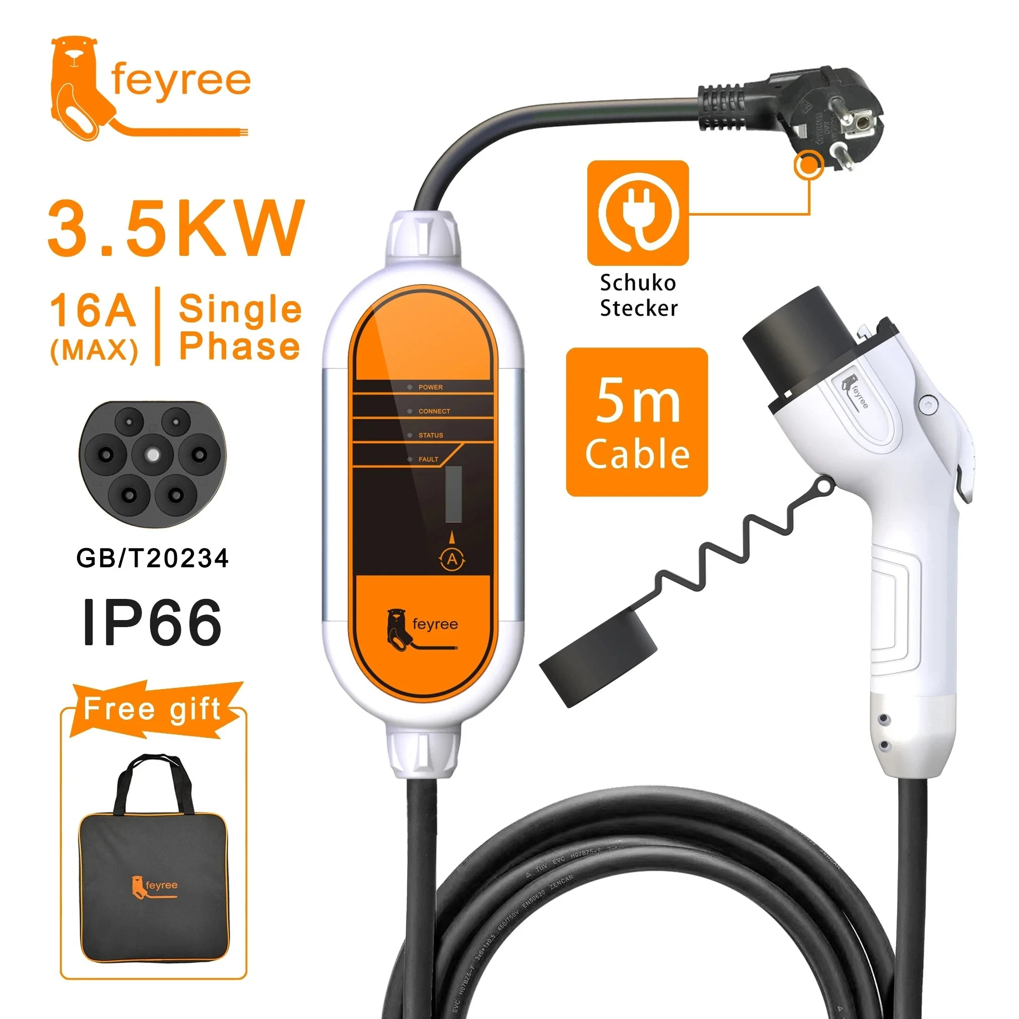 Portable 3.5KW Level 2 EV Charger - Type 2 Adjustable Charging Cable (5m) - 31