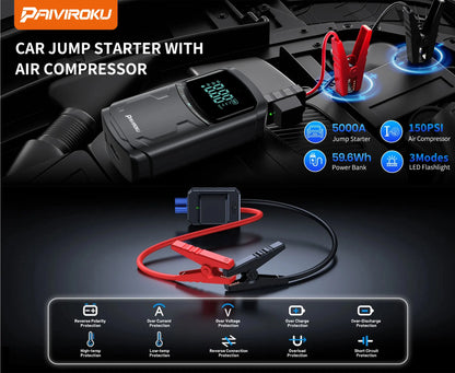 5000A Car Jump Starter with 150PSI Air Compressor & Portable Power Bank