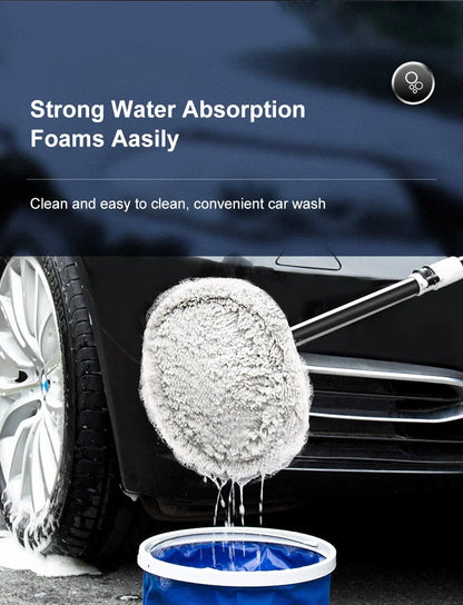 Telescopic Car Wash Mop with 15° Curved Handle & Microfiber Brush
