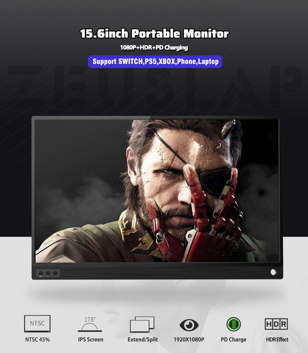 15.6" Portable Monitor 1080P IPS Full HD Laptop & Phone Second Screen