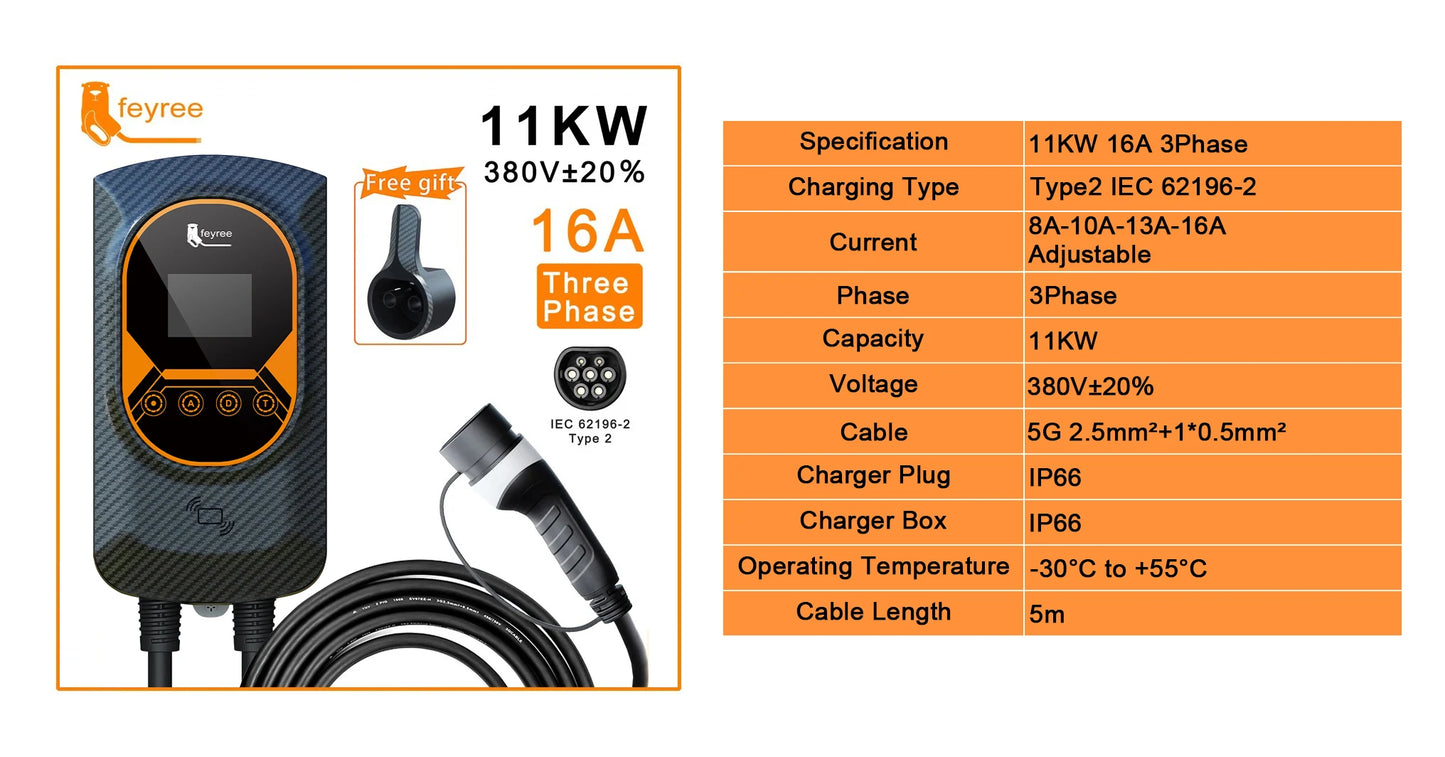 Electric Vehicle Wallbox Charger - Adjustable 7.6kW-22kW EV Charging Station