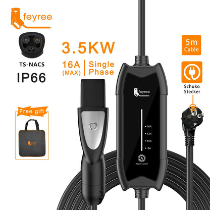 Portable 3.5KW EV Charger - Adjustable 16A Level 2 Charging Station