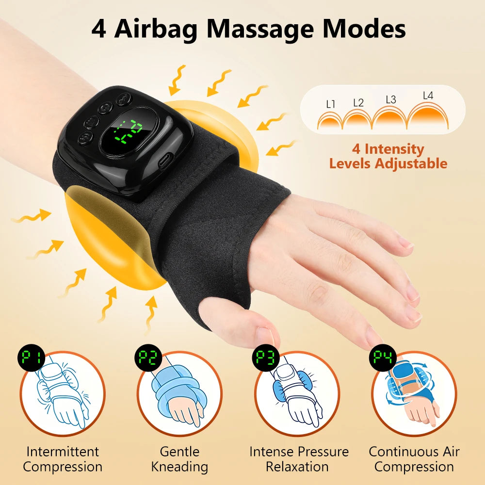 Cordless Air Compression Wrist Massager with Heat Therapy for Pain Relief - 2