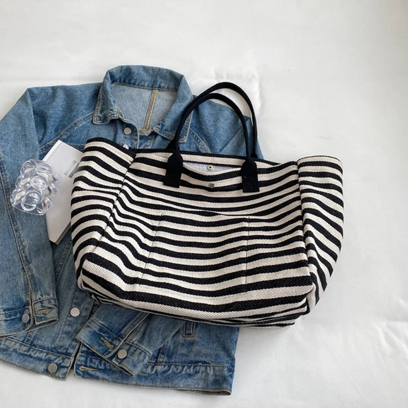 Luxury Casual Striped Canvas Tote