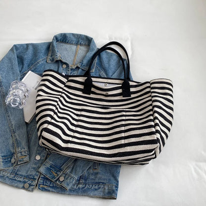 Luxury Casual Striped Canvas Tote