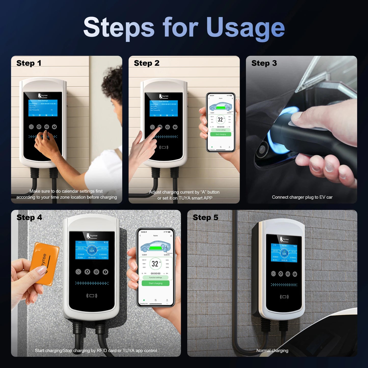 Smart EV Home Charging Station - 7kW-12kW WiFi App Control Wallbox