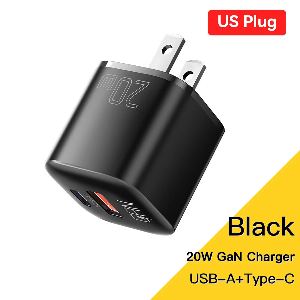 20W GaN Dual Port USB-C Fast Wall Charger for iPhone Samsung iPad