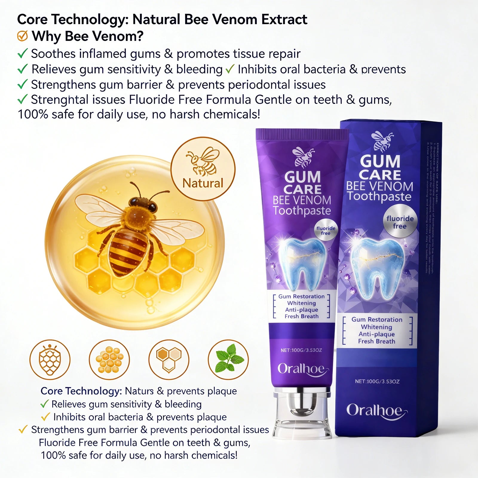 Bee Venom Gum Care Toothpaste for Teeth Whitening and Enamel Repair - 3