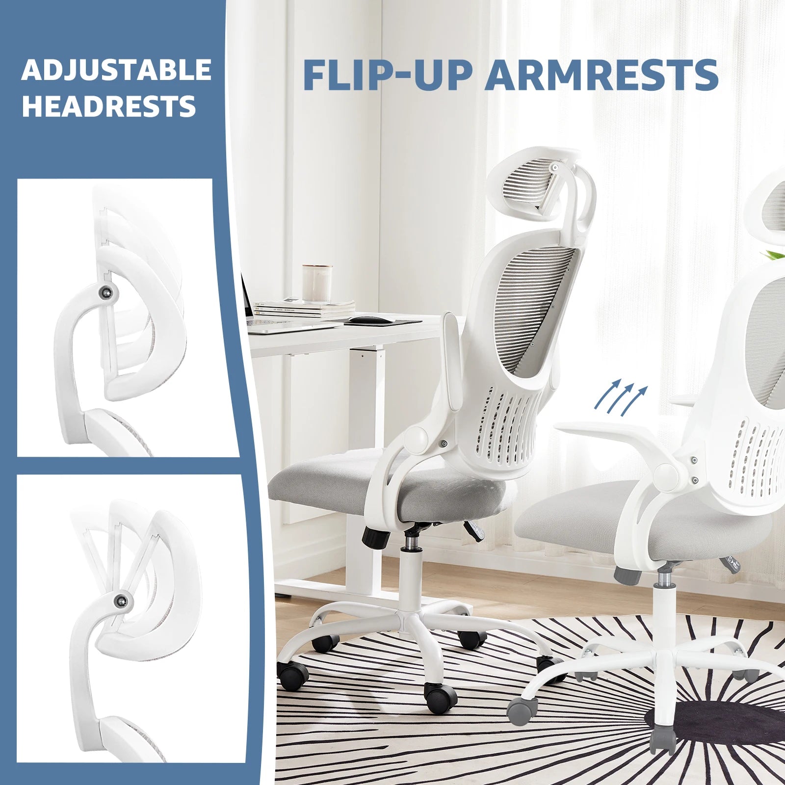 Ergonomic Mesh Office Chair with Adjustable Headrest & Flip-Up Arms - 5