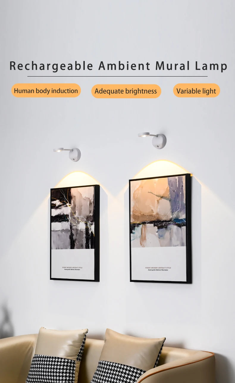 Wireless Motion Sensor LED Wall Light - Rechargeable Type-C Dimmable Indoor Lamp