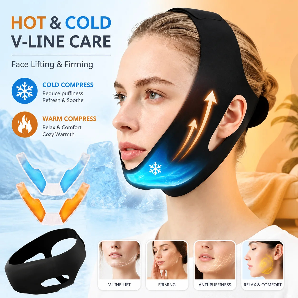 V-Line Face Lifting Bandage with Hot & Cold Gel Pack for Jaw & Chin Contouring - 1
