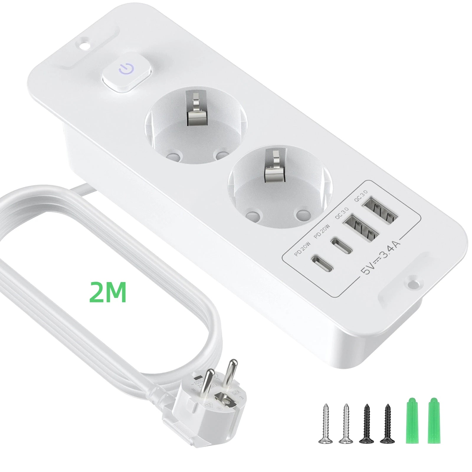 7-in-1 Ultra-Thin Desktop Power Strip with 20W USB-C Fast Charging - 22