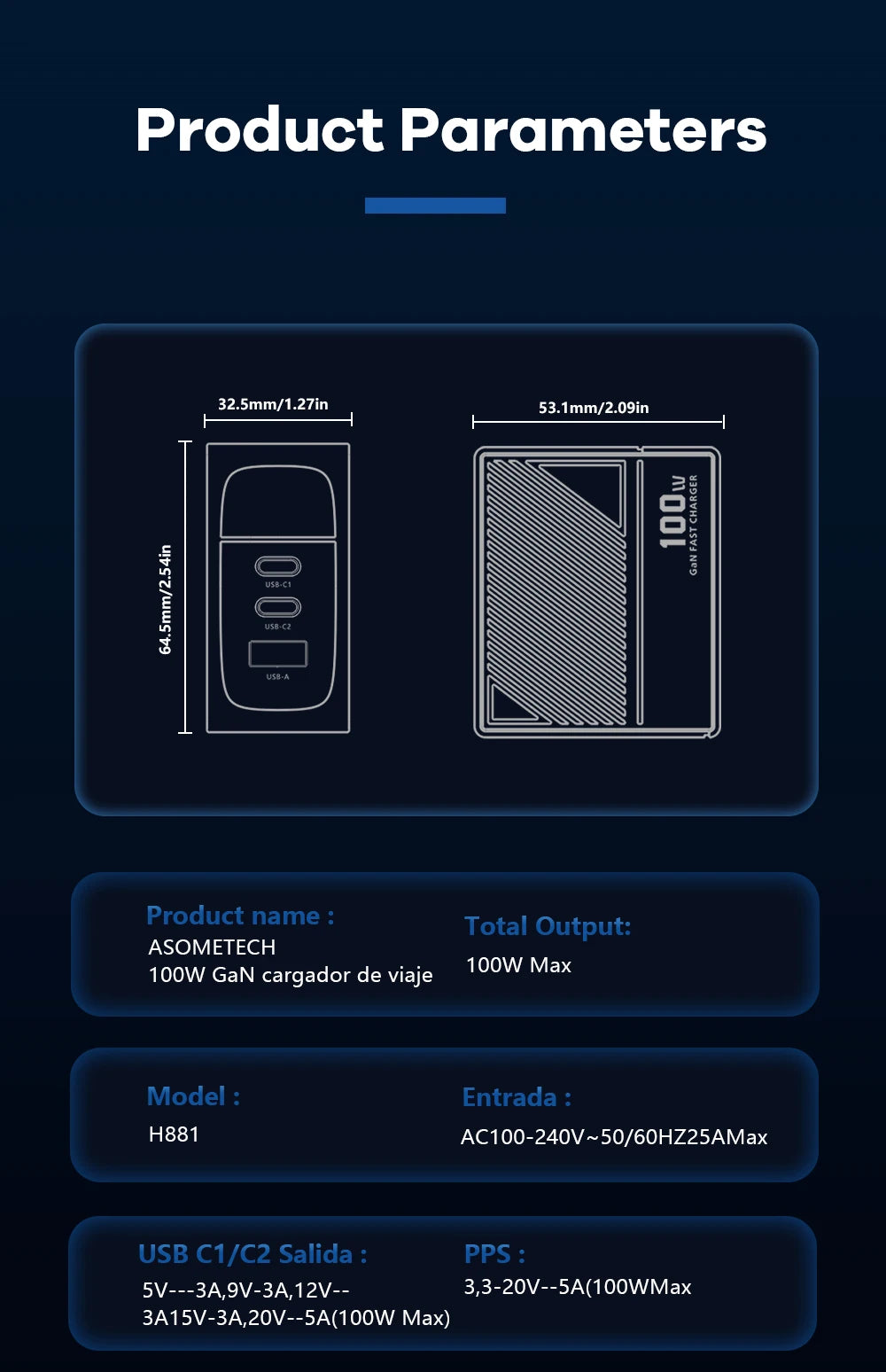 100W GaN USB-C Fast Charger - Multi-Port PD Quick Charging Adapter - 24